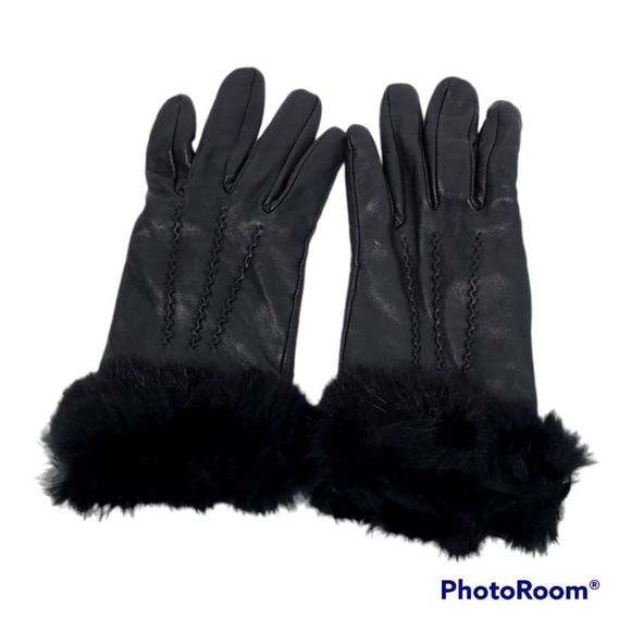 J. McLaughlin Accessories - J. Mclaughlin Sheep Leather Rabbit Fur Wool Lined Black Driving Gloves